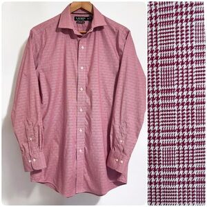 Ralph Lauren Black Label Button Up Shirt Men 15.5 Burgundy Check Dress Cutaway